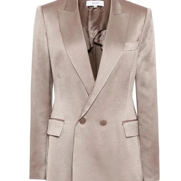 Reiss Tan Double-Breasted Blazer with Notched Lapels - Picture 2 of 5